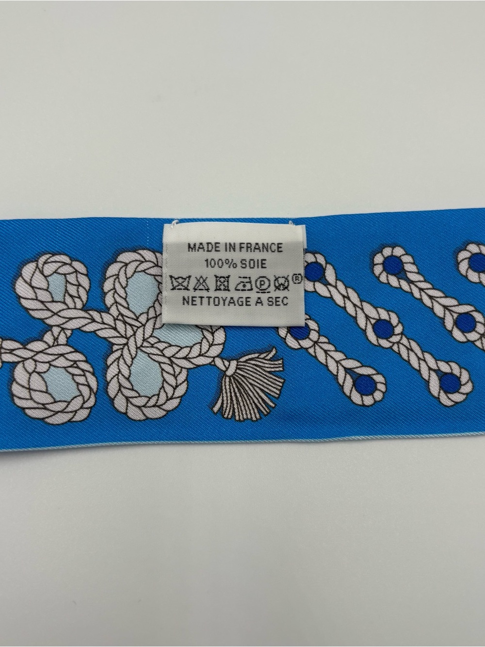 Hermes Galons et Brandebourgs Twilly Silk Scarf Bleu Celeste Bleu Roi Rope Knot - Picture 5 of 6